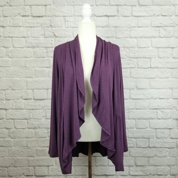 LOGO Lori Goldstein heather purple open front cascading light cardigan Size M - Picture 2 of 9